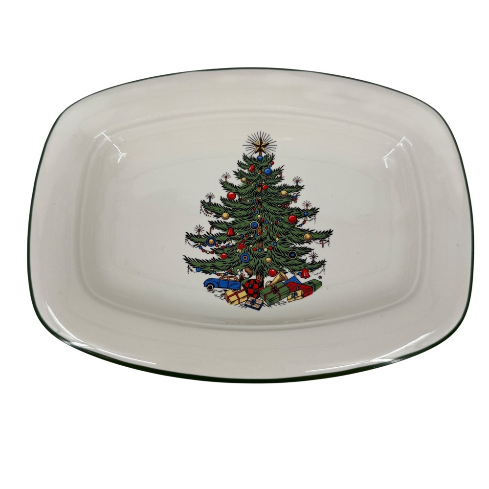 Cuthbertson England Christmas Tree Serving Platter 8.5 Inch White Green Trim